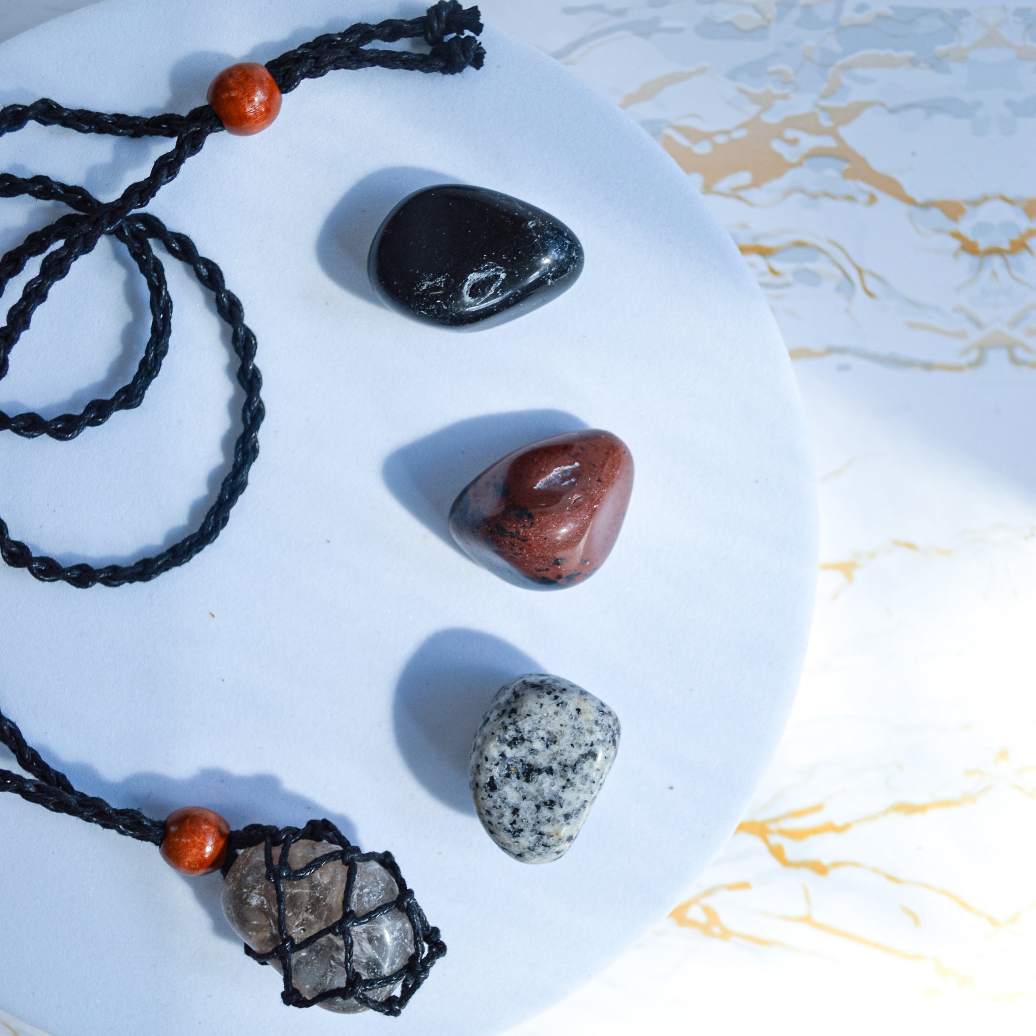 Macrame Crystal Pouch Necklace - Protection Bundle – Jacaranda 